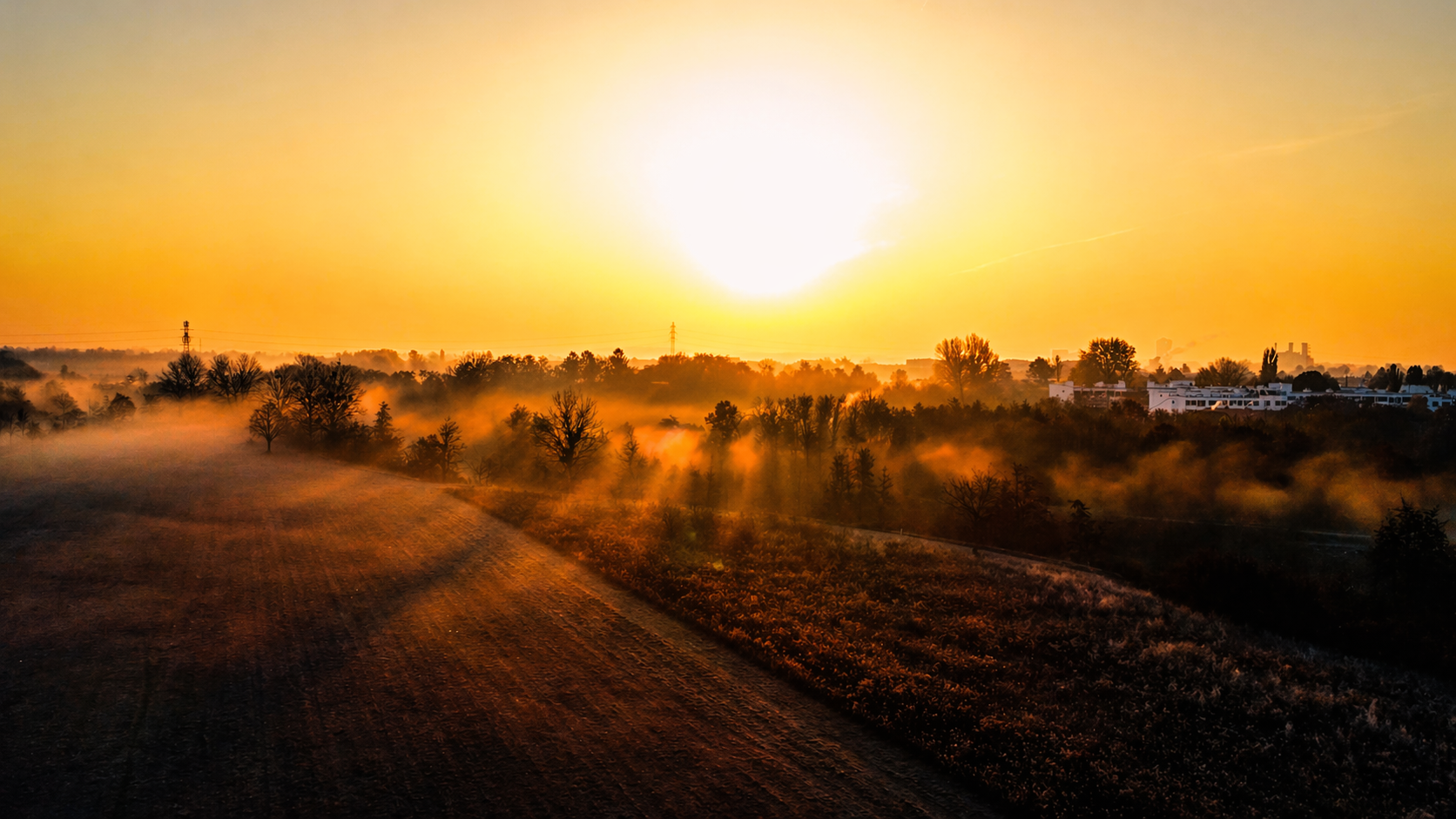 Aerial landscape filmed by VIPER DRONE 77 at sunrise